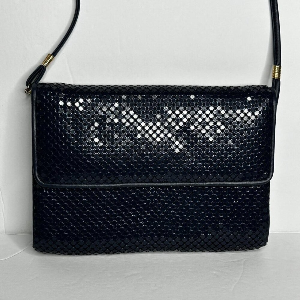 Whiting & Davis Metal Mesh Crossbody Bag Navy Blue Evening Purse Magnetic Snap